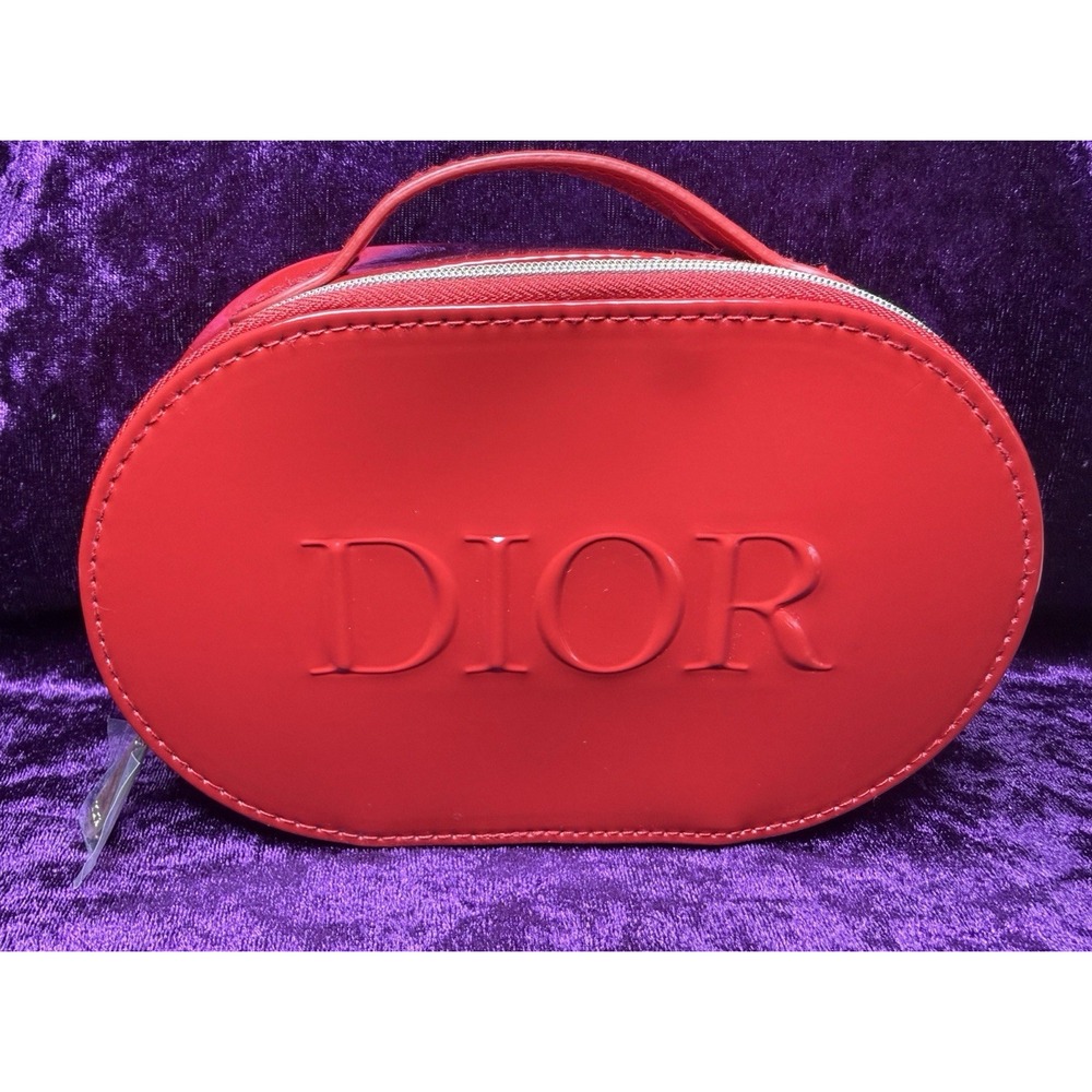 Dior Patent Red‎ Pouch Zip Cosmetic Handle Travel Bag Makeup Perfume Jewelry